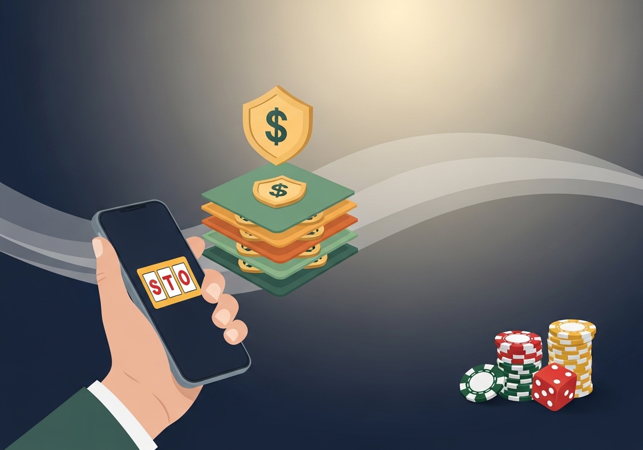 Illustration of a hand using a smartphone with layered wallet panels to represent Airtel Money deposits at online casinos in Uganda.